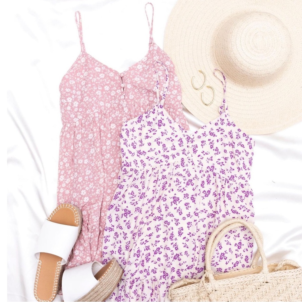A Summer Kiss Ivory/Pink Floral Tiered Dress